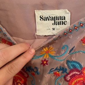 Savanna Jane blouse.  Blush Swiss dot with embroidery flowers. Super cute